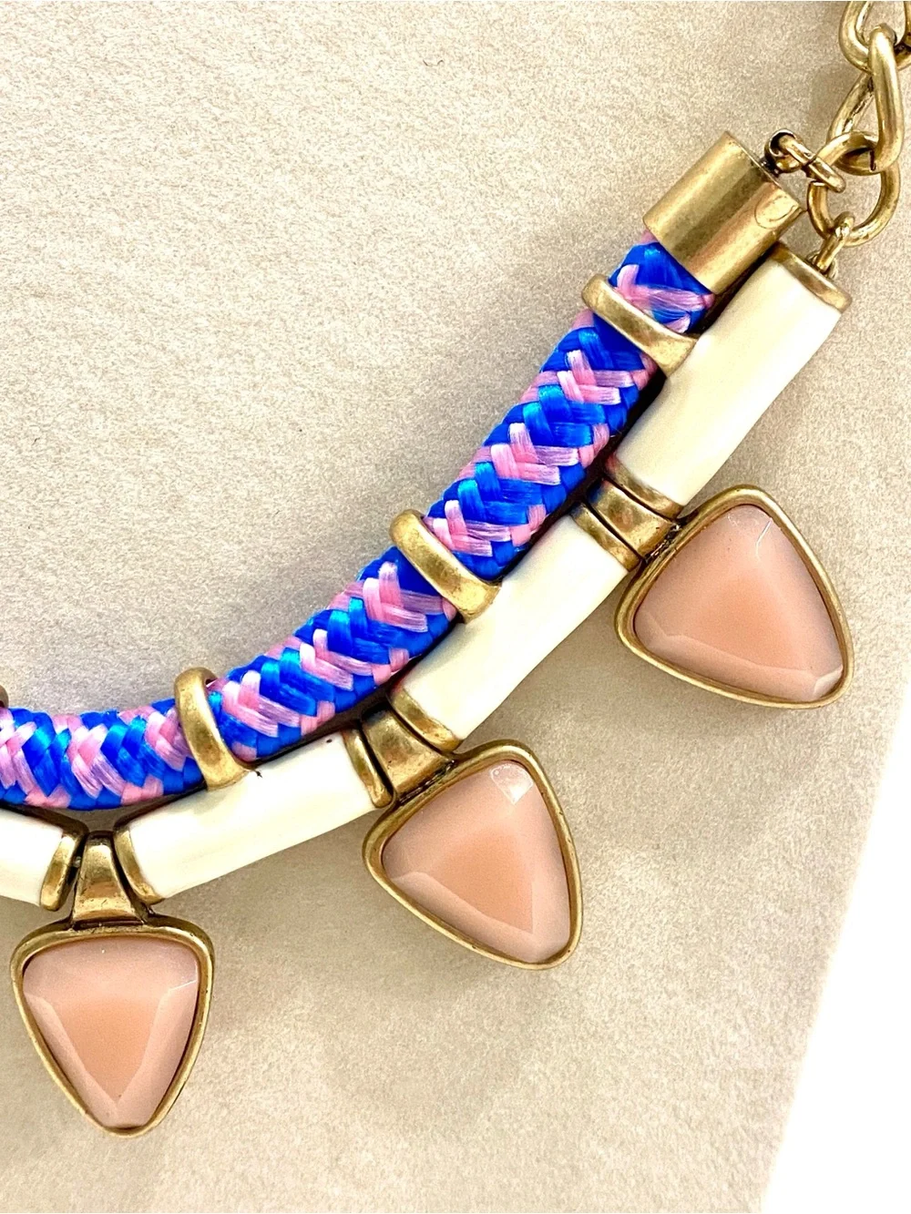 J. Crew Gold-Tone Necklace with Blue Threading and Blush Teardrops
